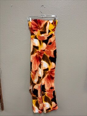 Strapless Floral Palazzo Jumpsuit - Orange, Yellow & Black